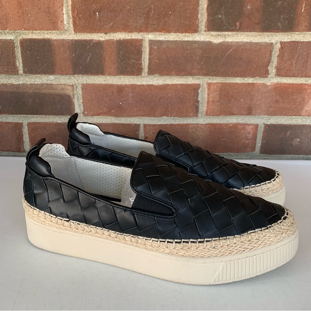 Franco Sarto Black Woven Slip-On Espadrille Platform Loafers
